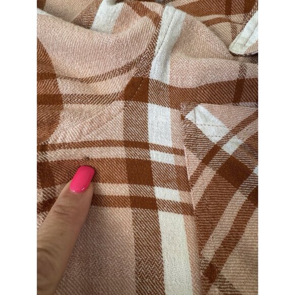 Rustic Womens XL Flannel Shirt Pink White Plaid Fall Western Coastal Boho - Picture 7 of 10